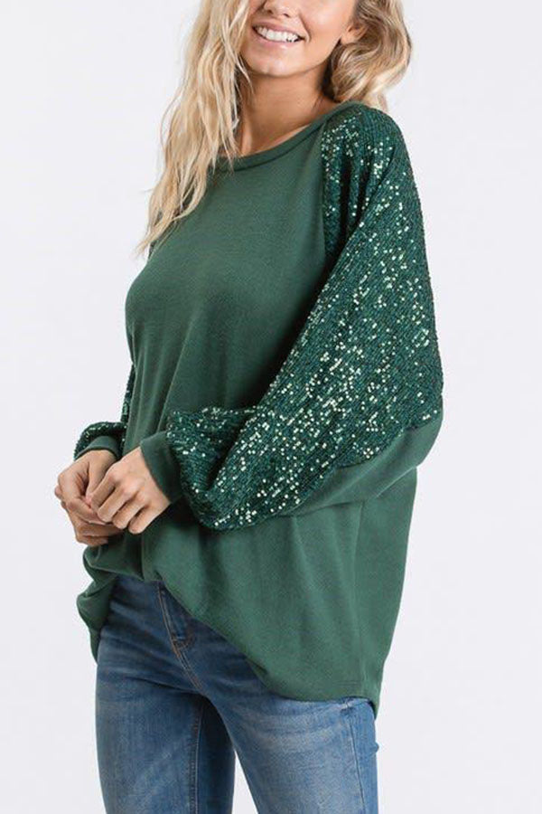 Life Is A Fiesta Contrast Sequin Sleeve Top