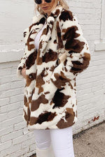 Cow Print Faux Fur Coat