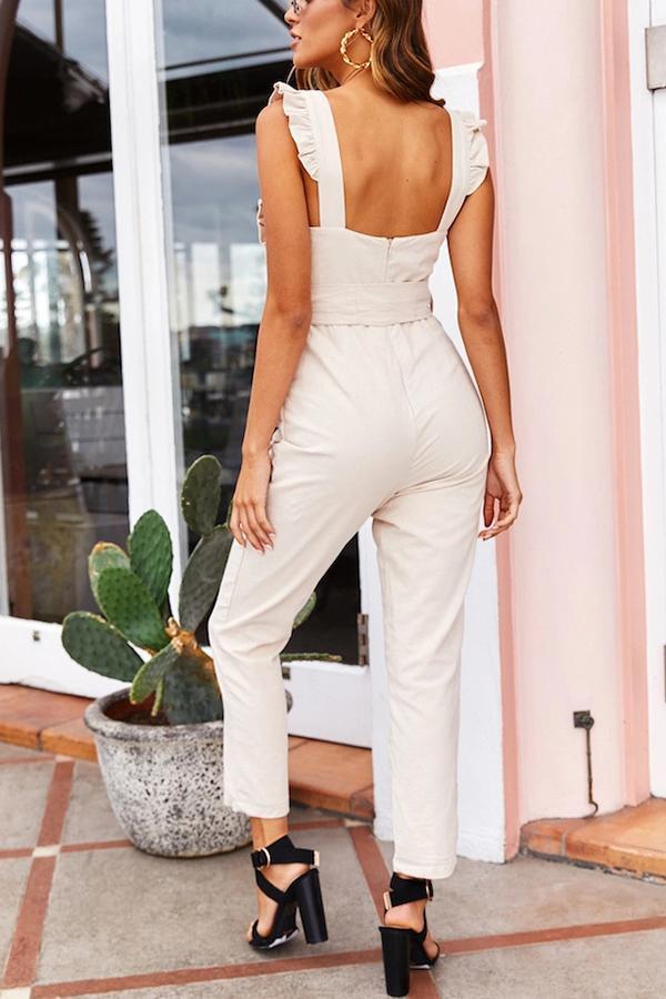 Sweet Solid Color Ruffle Jumpsuit