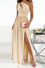 Novella Solid One Shoulder Party/Elegant Maxi Dress