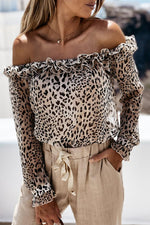 Noland Leopard Print Off Shoulder Ruffle Blouse