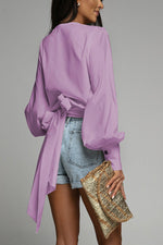 Surplice Puff Sleeve Wrap Blouse