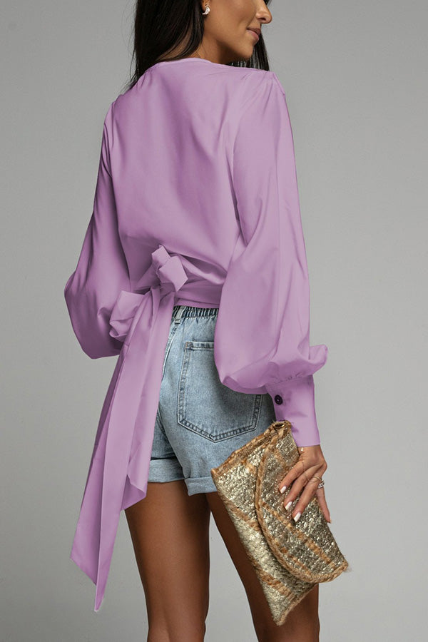 Surplice Puff Sleeve Wrap Blouse