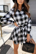 Florcoo Long Sleeve Plaid Shirt Mini Dress