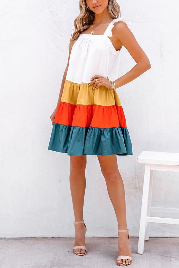 Restart Summer Color Block Tiered Babydoll Dress