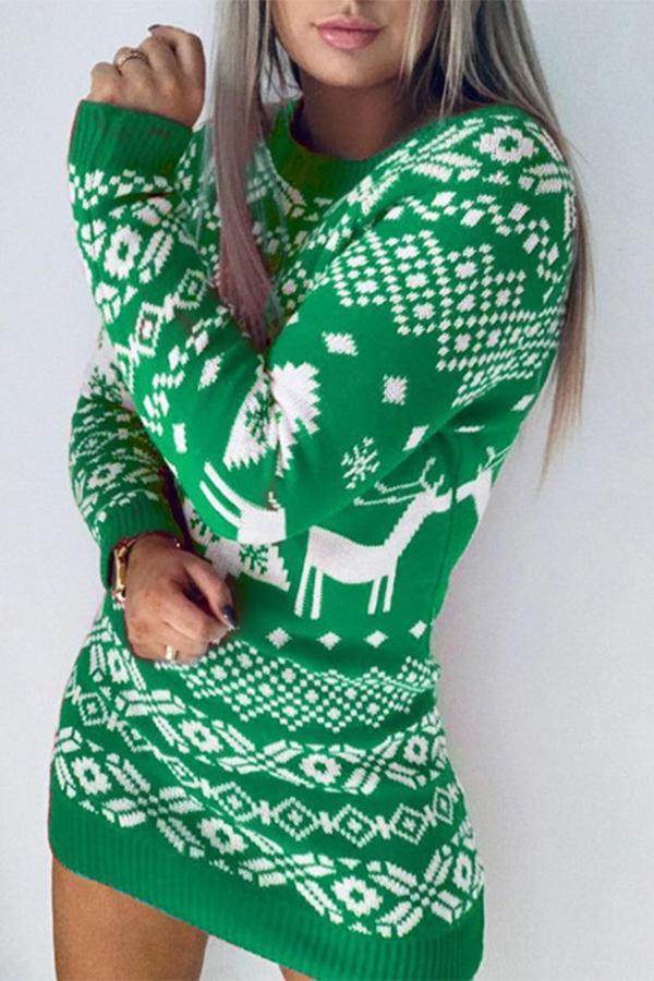 Christmas Knitted Long Sleeve Dress