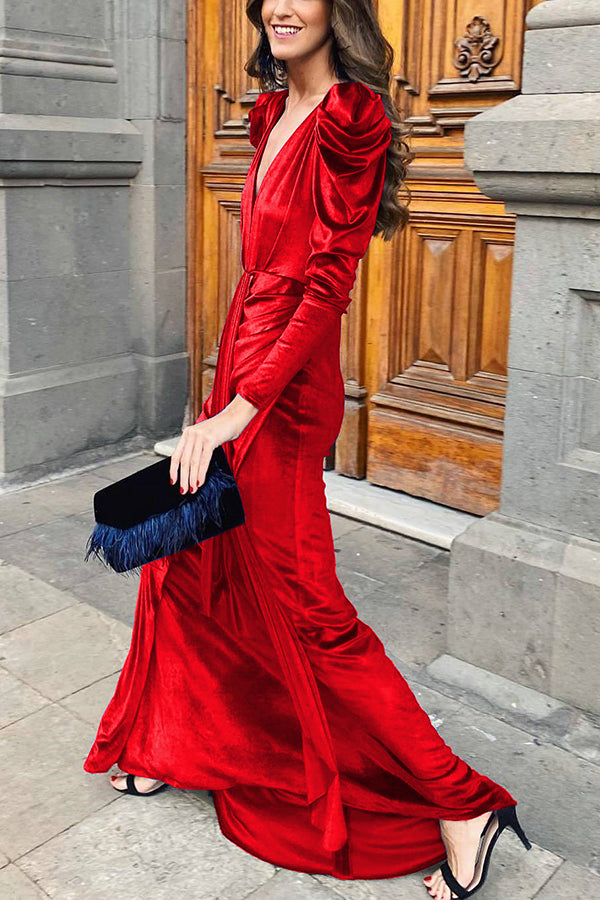 Novakiki Elegance Is Beauty Velvet Drape Maxi Dress