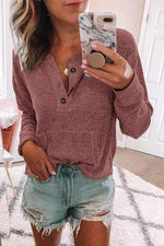 Pockets Button Neck Sweater Shirt