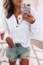 Pockets Button Neck Sweater Shirt