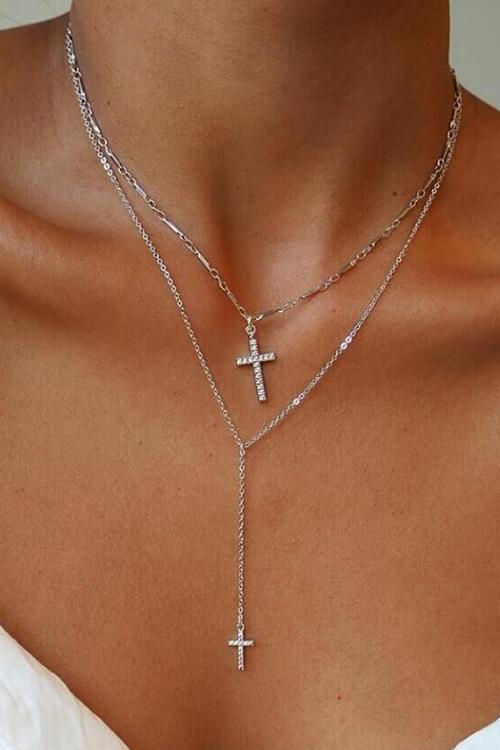 Double Cross Layers Necklace