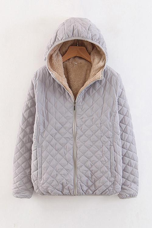 Fleece Hooded Pockets Quilted Jackets