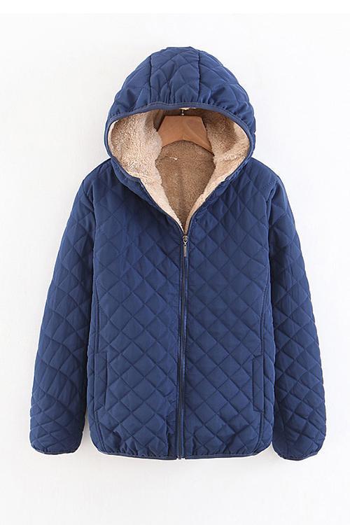 Fleece Hooded Pockets Quilted Jackets