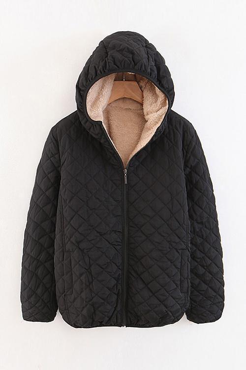 Fleece Hooded Pockets Quilted Jackets