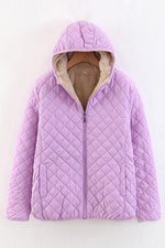 Fleece Hooded Pockets Quilted Jackets