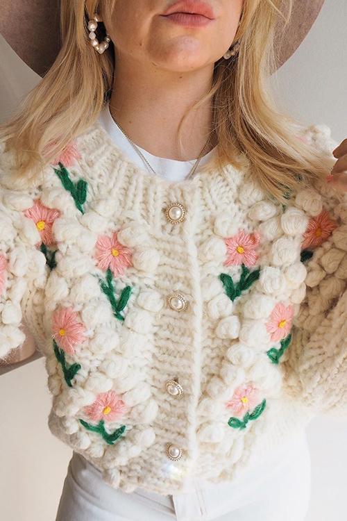 Floral Pearl Button Cardigan