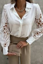 Hollow Lace Turndown Collar Blouse