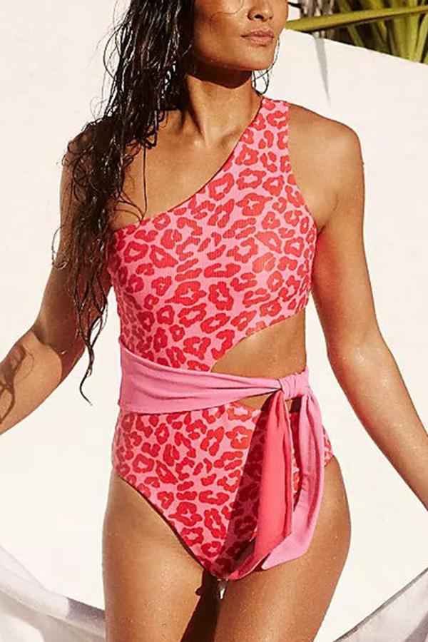 Sweet One-shoulder Leopard One-piece Swimsuit