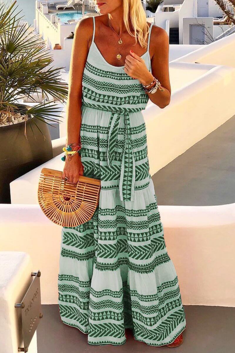 Geometric Printed Loose Ankle Length Dress