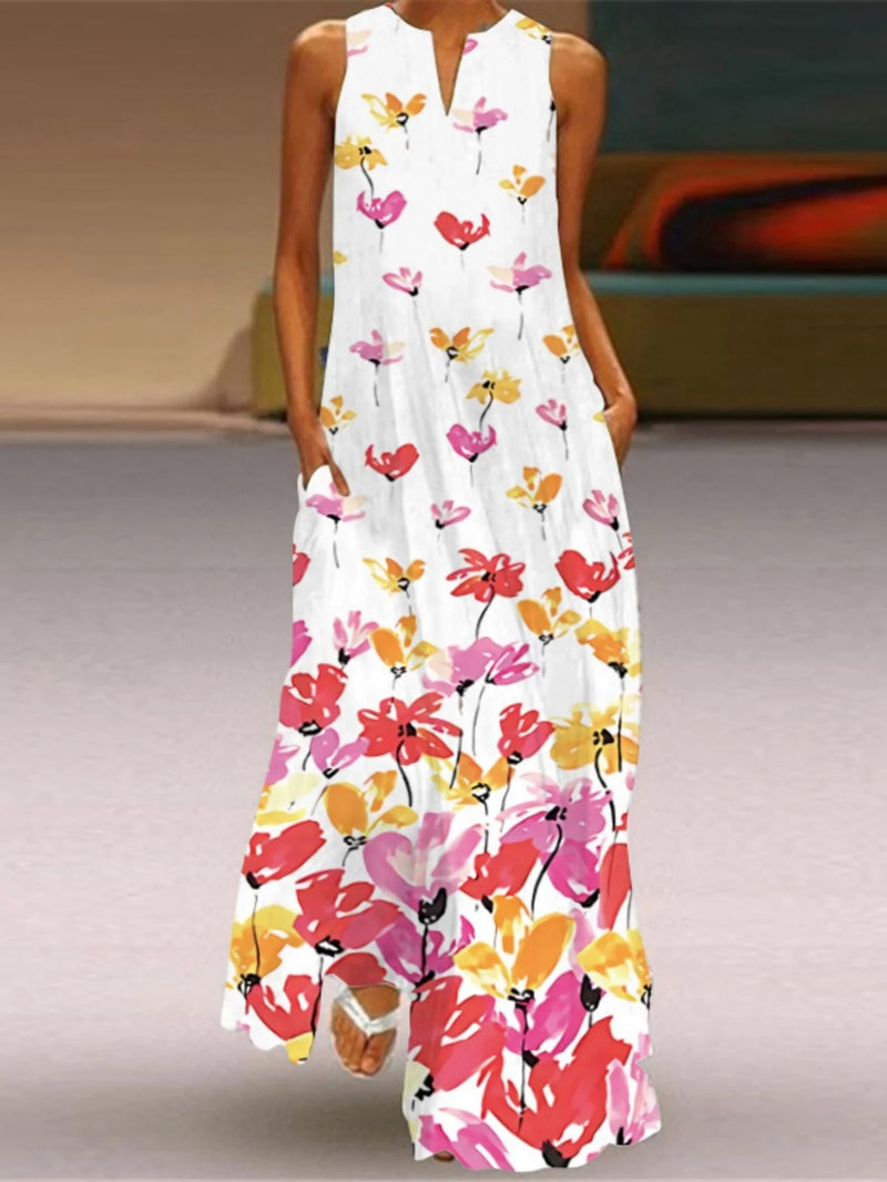 Casual Sleeveless V Neck Colorful Long Maxi Dress