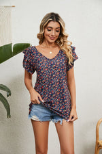 Casual Floral Loose Short Sleeve Blouse Top