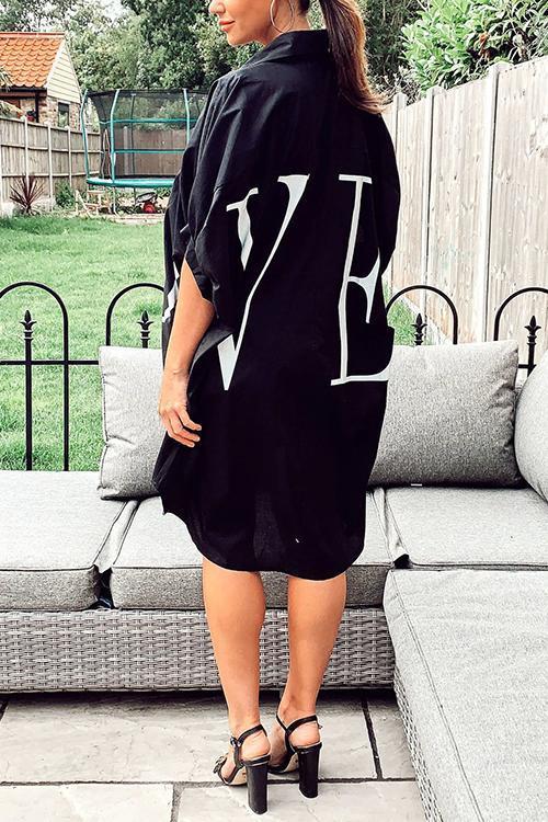 Letter Print Shirt Mini Dress