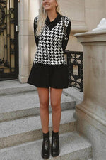 Houndstooth V Neck Vest