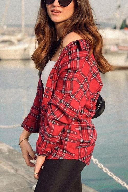 Button Plaid Long Sleeve Shirt