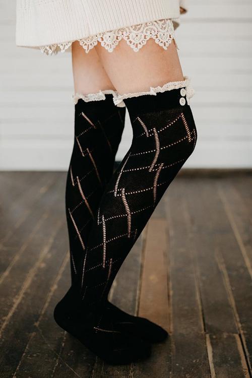 Lace Button Knee Sock