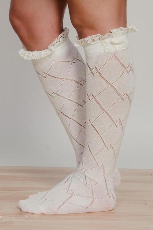 Lace Button Knee Sock