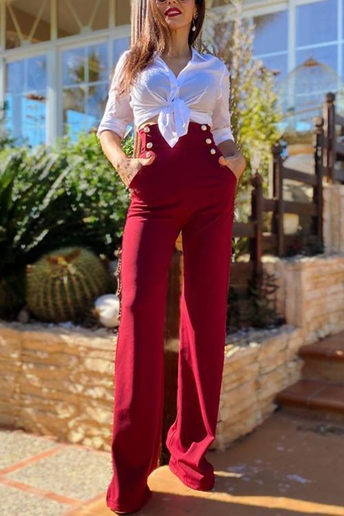 Button Wide Leg Pants