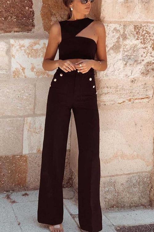 Button Wide Leg Pants