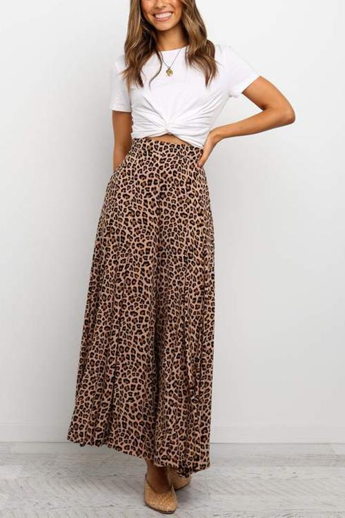 Leopard Print Wide Leg Pants