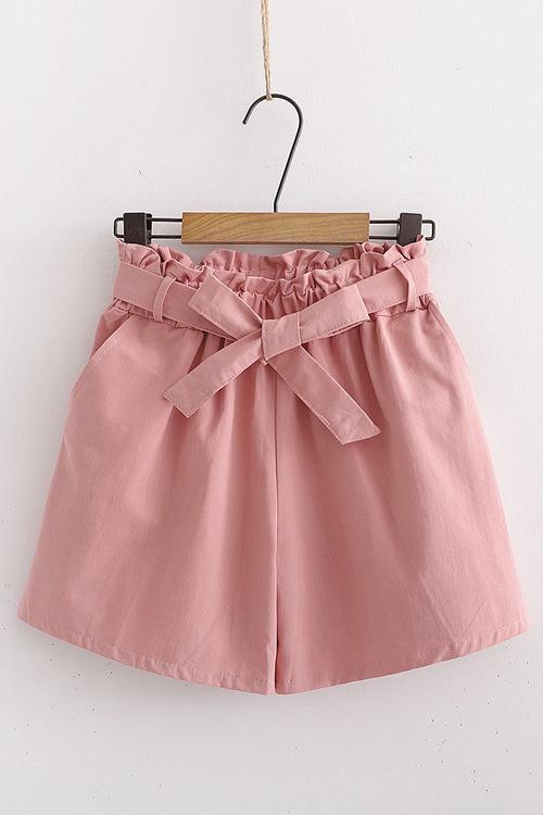 Bow Tie Elastic Waist Shorts