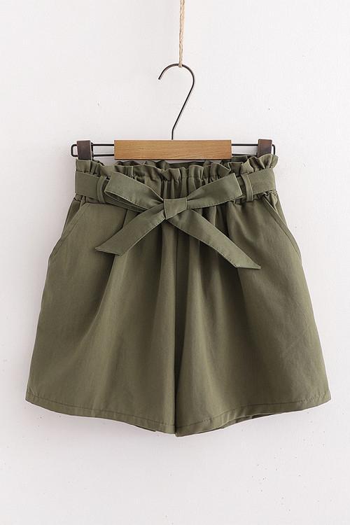 Bow Tie Elastic Waist Shorts