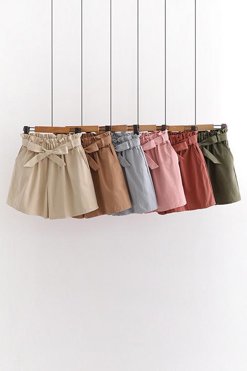 Bow Tie Elastic Waist Shorts