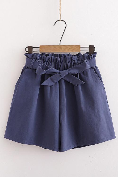 Bow Tie Elastic Waist Shorts