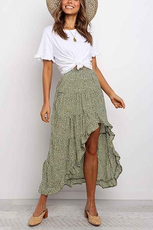 Asymmetric Floral Print High Waist Skirts