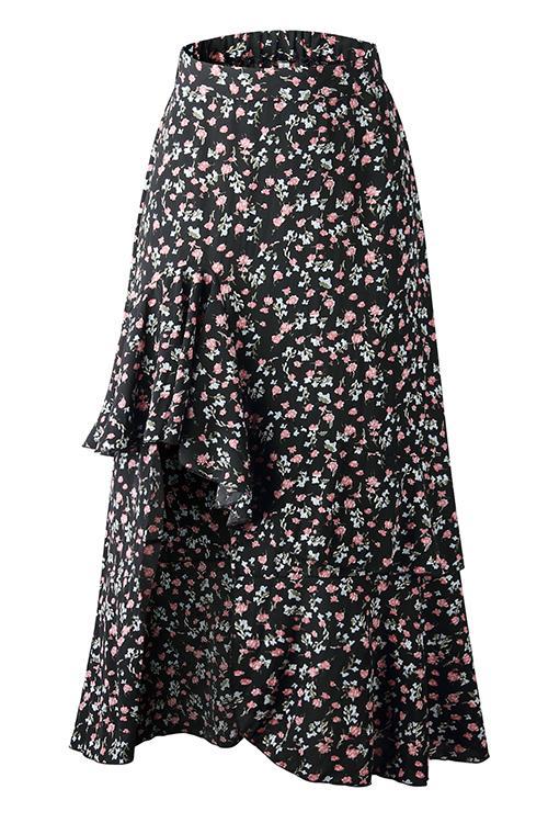 Asymmetric Floral Print High Waist Skirts