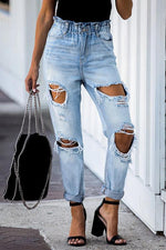 Distressed Paper Bag Waist Jeans