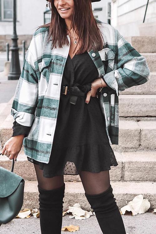 Plaid Button Pockets Coat