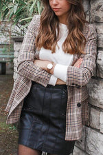 Button Plaid Lapel Blazer