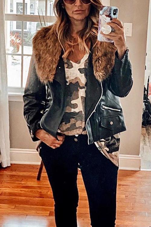 Faux Fur Collar Leather Jackets