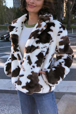 Cow Print Faux Fur Coat