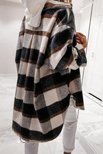 Plaid Lapel Hem Slit Loose Coat