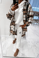 Plaid Lapel Hem Slit Loose Coat