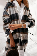 Plaid Lapel Hem Slit Loose Coat