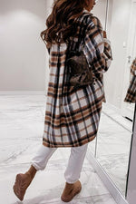 Plaid Lapel Hem Slit Loose Coat