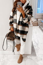 Plaid Lapel Hem Slit Loose Coat