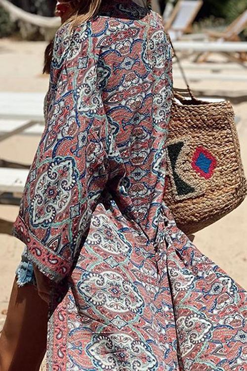 Boho Print Long Sleeve Cardigan