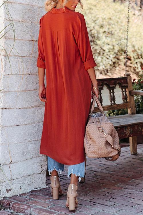 Button Turndown Collar Slit Shirt Dress